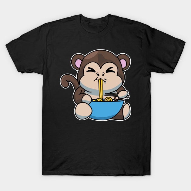 Anime Kawaii Ramen Eating Monkey Japanese Noodles T-Shirt by Mesyo